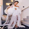 Vit Ser Thru Prom Klänningar Ruffles Fullständiga Ärmar Korv Kvinnor Party Kappor Gravid Kvinnor Aftonklänning Tulle Tiered Maternity Photoshoot Robe