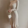 autumn winter trumpet bodycon dress woman knitted Sweater long sleeve dresses Korean style Slim vestidos roupas femininas new