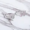 New Fashion Butterfly Womens Offenes Manschettenringband Weiß vergoldet Bling Pink Kubikzirkonia Voller CZ Diamond Finger Ringe Rapper Schmuck Bijoux Geschenke für Damen