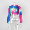 Женская мода Tie Dye Print С капюшоном Короткие толстовки Сексуальный пуловер с длинным рукавом Повседневная спортивная укороченная верхняя куртка Осень New3327109