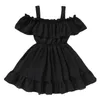 Roupa do bebê da menina Suspender Crianças Princess Dress Sólidos Ombro plissadas Crianças macacãozinho Off Meninas Vestidos Verão Kids Clothing LSK470