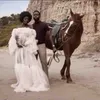 Abito da festa bianco trasparente Abito da donna incinta africana Maniche lunghe con spalle scoperte Abiti taglie forti Abito da ballo Abiti da servizio fotografico di maternità