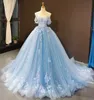 Vestidos de quinceañera con cuentas de color azul cielo claro, vestido de fiesta con apliques de encaje y hombros descubiertos, vestidos de noche de princesa con cordones en la espalda de tul