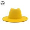 FS Желтая розовая лоскутная шерсть Weeld Jazz Fedora Hats Women Unisex Wide Brim Paname Party Trilby Cowboy Cap2117