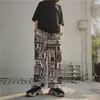 Streetwear Mens byxor Mode tidning brev Skriv ut Straight Wide Ben Drawstring Hem Loose Harem Pant Byxor Sweatpant Summer Jogger