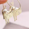 Charm PrePiece Trendy Pearl Hoop Earrings For Women Gold Color Imitation 3D Cute Animal Cat Handmade Fashion Jewelry PE14238503714