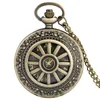Vintage Bronze Hollow Wheel Gear Case Quartz Pocket Watch Roman Numerals Men Women Necklace Pendant Chain Gifts