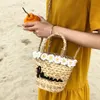 AberaRattan 가방 꽃 바구니 백 여름 휴가 해변 핸드백 자수 편지 여성의 어깨 가방 여행 수제 토트