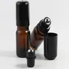 Amber Brown 5ml 1 / 6oz Roll On Fragrance Perfume Bottle Tjock Glasflaska Essentiell Olja Aromaterapi Flaska Stål Metall Roller Ball