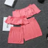 Family Matching Clothes Set Summer Mommy And Me Sleeveless Ruffles Shirt+short Skirt Outfits Mother Daughter Clothing Suit