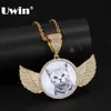 UWIN Cubic Zirconia Custom Made Photo Pendant Necklace Soild Back Full Iced Out Wing Round Tag Hiphop Jewelry Gifts CX200725