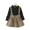 Kids Designer Kläder Tjejer Plaid Klänningar Fake 2PCS Toddler Girl Princess Dress Långärmad Barnklänning Boutique Barnkläder DW4758