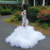 Afryki Syrenki Suknie Ślubne Ruffles 3d Koronkowe aplikacje Plus Size Sukienka ślubna Illusion Długie Rękawy Suknie Ślubne Vestidos De Novia