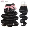 Ishow Virgin Weave Extensions Body Wave 8-28 pouces pour les femmes Trames droites Jet Black Color Bundles de cheveux humains avec fermeture à lacet Eau péruvienne Lâche Deep Curly
