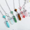 925 Silver Natural Gemstone Pendants Necklace Opal Rose Quartz Healing Crystals Jewelry for Women Girls NI0729