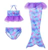 Girls Two Piece Mermaid Swimsuit Mermaids Tail with Flippers Bikini Set 2-11T Kids Princess Bathing Suit 5 Color