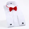 Mäns Klänning Tuxedo med franska manschetter och slips 1/4 "Platser Långärmad Vit Bröllop Cocktail Prom Party Evening Shirt