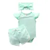 Baby Solid Clothing Set Girls Flying Sleeve Romper Top Pants Pannband 3PCSSet Boutique Spädbarn Casual Article Pit Outfits M3294401