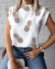 Sexy New Womens Summer T-shirt Stand Collar Labbra stampate Top Tees Senza maniche Donna Acetato Taglia S-2XL