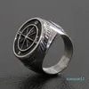 luxury- Vintage Viking Pirate Cross Compass Ring Heavy Silver Anello di ancoraggio in acciaio inossidabile Uomo Donna Punk Motorcycle Biker Jewelry