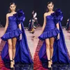 2021 Elie Saab Prom Dresses Bule Ruffles Mini Short One Shoulder Evening Gowns Slim Red Carpet Dress vestidos de novia