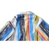 MATTSWAG Rainbow Colorful Print Men Shirt Striped Splice Shirt for Mens Casual Loose Men Short Sleeve Button Up Male