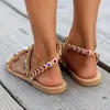 Kvinnor Flat Rhinestone Thong Woman Pu Leather Slip On Female Beach Shoes Ladies Fashion Footwear Drop New Summer Sandals3642091