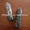 10 Unids Corte a mano Pulido Raro Flor de ciruelo natural Jade Jasper Obelisco Cristal de cuarzo 6 caras Varita Torre Punto Generador de curación Espécimen