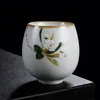 Crackle Glaze Tea Cup Ruyao Ceramic Flower Tea Bowl Porcelain Handpainted Puer Teacups Clobe MugユニークなGIF