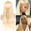 Blond 13x4 rak 613 spetsar främre mänskliga hår peruker brasiliansk hår för plucked för svarta kvinnor 150densitet glueless wig9901215