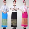 Asien elegant Festival-Bühne trägt Partei Kostüm traditionelle Dai ethnische Anzüge Thailand Frauen-Leistungskleidung halbes Hülsensommerkleid