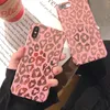 Mobiltelefonfodral söt rosa leopardtryck fodral för 11 pro max xs xr xs x 6 6s 7 8 plus mjukt skyddande bakslag