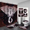 Cortina de chuveiro de elefante cor água poliéster 4 peças conjunto de banheiro capa de tapete tapete de banho almofada para decoração de casa t200711292n