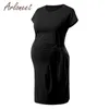 Arloneet Cloths Women Maternity Dress Lace Up Solid Sirow Sleeve Feeding Dress Summer Lady Casual Closed230T