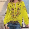Tops impressos Blusa do outono feminino 2019 Bohemian plus size tunic moda de malha de pescoço camisas de manga longa feminina BLUSAS T200321