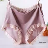 High Waist Large Size Panties Sexy Seamless Satin Silk Briefs Underwear Lace Trim Soft Stretchy Lingerie Women Panties Pink 5xl218t