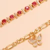 2 datorer Set Pink Crystal Stone Butterfly Pendant Anklets For Women Geometric Foot Chain Summer Jewelry Gifts267a