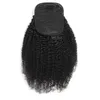 Drawstring hästsvans mänskliga hår mongoliska afro kinky lockiga ponytails 4b 4c klipp i förlängningar naturligt färg hår buntar brun ombre hästsvans