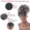 Silver Grey Afro Puff Bun With Bang Ponytail Hairpieces African American Short Afro Kinky Curly human hair Drawstring Ponytail hai8194765