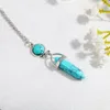 925 Silver Natural Gemstone Pendants Halsband Opal Rose Quartz Healing Crystals Smycken för Kvinnor Flickor Ni0729