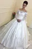 Свадебные платья Кружева Аппликации Принцесса Puffy Свадебные бальные платья с длинными рукавами с плеча Свадебные платья сшитое