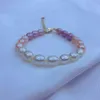 Fait à la main naturel blanc rose violet perle de riz d'eau douce accessoires dorés fermoir bracelet chaîne d'extension réglable 2 pc/lot