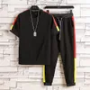 2020 Sweatsuit Men's Tracksuit Summer Men Set Short Sleeve T Shirts Hip Hop Tops+ Joggers Pants Male Black Sportswear Sets M-3XL