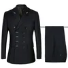 Costumes hommes noirs coupe ajustée nouvelle mode Costume Double boutonnage pic revers bleu marine mariage marié fête bal Costume maigre