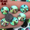 Micui 100 Stück 16 mm runde AB-Farbharz-Strass-Kristallsteine mit flacher Rückseite zum Aufnähen mit 2 Löchern für Kleid und Kleidungsstück ZZ697260x