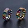 Mens Hip Hop Iced Out Rings Gold Rainbow Colorful Diamond Ring Gift