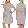 Women's Faux Wrap Pregnancy dress Maxi Maternity Dress with Tie Belt Short Sleeve Plus size Nursing Solid Clothes Homewear