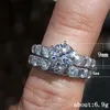 Vintage Takı Çift Yüzükler 925 Ayar Gümüş Yuvarlak Kesim Beyaz Topaz CZ Elmas Popüler Promise Gemstones Kadınlar Düğün Gelin Yüzük Seti