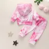 Spring Autumn kids tie dye clothing sets long sleeve hooded butterfly top + trousers 2pcs/sets baby boys girls sweatshirt outfits M2492