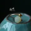 S925 Sterling Silver Cloisonne Hand Inlaid Hetian Jade Lotus Vintage Ring2889